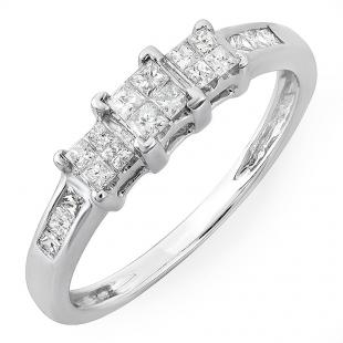 0.50 Carat (ctw) 14K White Gold Princess Cut Diamond 3 Stone Ladies Engagement Bridal Ring 1/2 CT