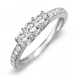 1.00 Carat (ctw) 14K White Gold Round Diamond Ladies 3 Stone Bridal Engagement Ring 1 CT