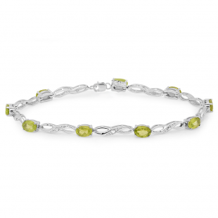 4.15 Carat (ctw) Sterling Silver Real Oval Cut Genuine Peridot & Round White Diamond Ladies Link Bracelet