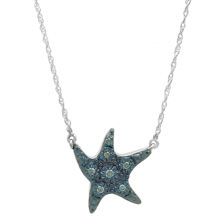 0.10 Carat (ctw) Blue Plated Sterling Silver Round Blue Diamond Ladies Starfish Fashion Pendant 1/10 CT (Silver Chain Included)