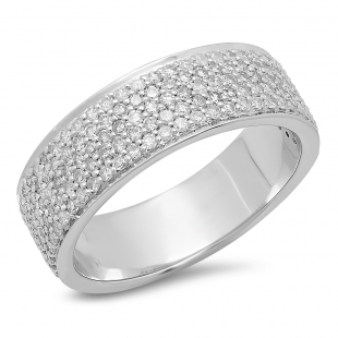 1.00 Carat (ctw) 10K White Gold Round Cut White Diamond Men's Bridal Micro Pave Wedding Band 1 CT