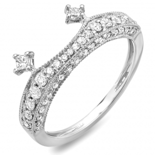 0.50 Carat (ctw) 10K White Gold Round & Princess Diamond Ladies Bridal Anniversary Wedding Enhancer Guard Band 1/2 CT