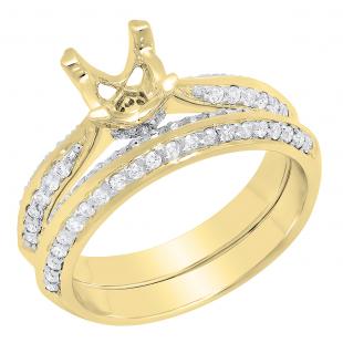 Round White Diamond Semi Mount Engagement Ring Set for Women (0.55 ctw, Color I-J, Clarity I1-I2) in 14K Yellow gold