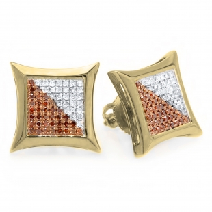 0.32 Carat (ctw) 10K Yellow Gold White & Red Round Diamond Micro Pave Setting Kite Shape Stud Earrings
