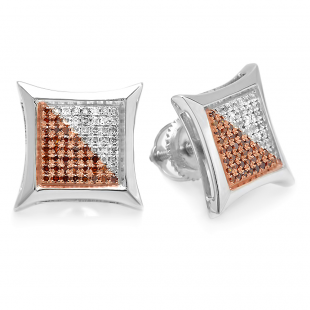 0.32 Carat (ctw) 10K White Gold White & Red Round Diamond Micro Pave Setting Kite Shape Stud Earrings 1/3 CT