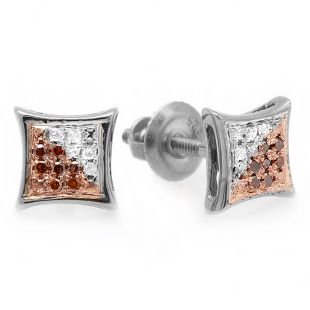 0.10 Carat (ctw) Sterling Silver Red & White Round Diamond Micro Pave Setting Kite Shape Stud Earrings