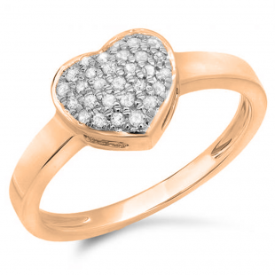 0.20 Carat (ctw) 18K Rose Gold Round Diamond Ladies Bridal Heart Shaped Engagement Promise Ring 1/5 CT
