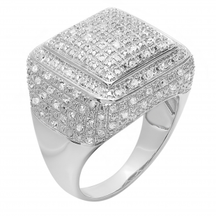 0.52 Carat (ctw) Platinum Plated Sterling Silver Fancy Design Round Diamond Men's Flashy Hip Hop Iced Pinky Ring 1/2 CT