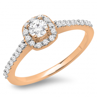 0.50 Carat (ctw) 10K Rose Gold Round Diamond Ladies Halo Bridal Engagement Ring 1/2 CT