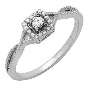 0.15 Carat (ctw) 10K White Gold Round Cut Diamond Ladies Crossover Split Shank Engagement Bridal Promise Ring