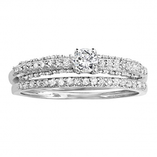 0.62 Carat (ctw) 10K White Gold Round Diamond Ladies Bridal Engagement Ring Set