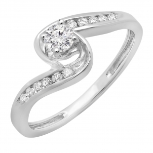 0.35 Carat (ctw) 10K White Gold Round Diamond Ladies Twisted Swirl Bridal Engagement Ring 1/3 CT