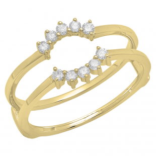 0.20 Carat (ctw) 14K Yellow Gold Round Diamond Ladies Anniversary Wedding Band Enhancer Guard Double Ring 1/5 CT