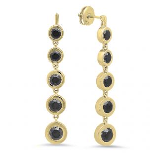 3.60 Carat (ctw) 18K Yellow Gold Round Black Diamond Ladies Bubble Drop Earrings