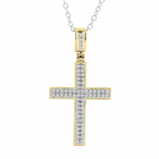 0.20 Carat (ctw) 10K Yellow Gold Round Cut Diamond Men's Hip Hop Micro Pave Religious Cross Pendant 1/5 CT (Silver Chain Included)