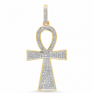 0.30 Carat (ctw) 10K Yellow Gold Round Diamond Micro Pave Ankh Cross Pendant 1/3 CT (chain not included)