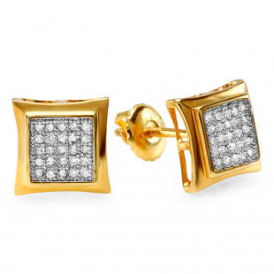0.15 Carat (ctw) 10K Yellow Gold White Diamond Kite Shape Mens Hip Hop Iced Stud Earring