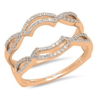 0.35 Carat (ctw) 14K Rose Gold Round Diamond Ladies Anniversary Wedding Band Enhancer Guard Double Ring 1/3 CT