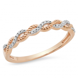 0.06 Carat (ctw) 14K Rose Gold Round Cut Diamond Ladies Bridal Anniversary Wedding Band Stackable Swirl Ring