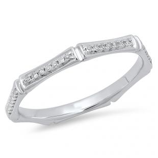 0.15 Carat (ctw) 10K White Gold Round White Diamond Ladies Vintage Style Anniversary Wedding Eternity Stackable Band