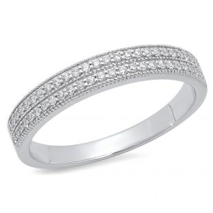 0.45 Carat (ctw) 18K White Gold Round White Cubic Zirconia Ladies Double Row Anniversary Wedding Band 1/2 CT