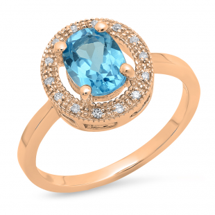 1.40 Carat (ctw) 18K Rose Gold Oval Cut Blue Topaz & Round Cut White Diamond Ladies Halo Style Bridal Engagement Ring