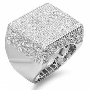 0.77 Carat (ctw) Platinum Plated Sterling Silver Fancy Design Round Diamond Men's Flashy Hip Hop Iced Pinky Ring 3/4 CT
