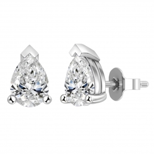 925 Sterling Silver  Solitaire Stud Earrings, 1.50 CT Pear Cubic Zirconia in Push Back