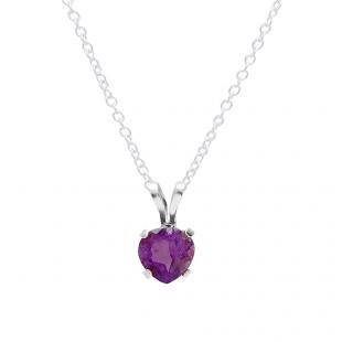 18K White Gold 5mm Amethyst Ladies Solitaire Pear Shape Pendant (Silver Chain Included)