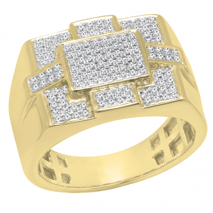 0.50 Carat (Ctw) 14K Yellow Gold Round Cut White Diamond Men's Flashy Micro Pave Hip Hop Ring 1/2 CT