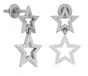 0.20 Carat (Ctw) 10K White Gold Round White Diamond Ladies Micro Pave Star Shape Dangling Drop Earrings