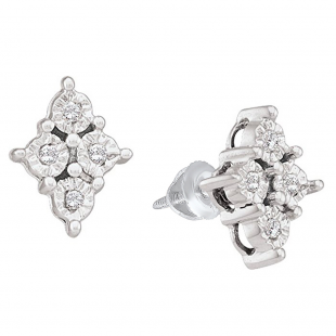 0.08 Carat (ctw) 14K White Gold Round White Diamond Ladies Marquise Shaped Stud Earrings