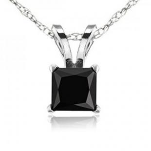 0.50 Carat (ctw) 10K White Gold Princess Cut Black Diamond Ladies Solitaire Pendant 1/2 CT