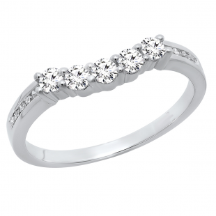 0.35 Carat (ctw) 10K White Gold Round Diamond Ladies 5 Stone Wedding Stackable Guard Ring 1/3 CT