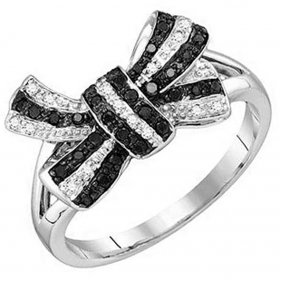 0.20 Carat (ctw) 10K White Gold Round Black & White Diamond Ladies Knot Right Hand Ring 1/5 CT