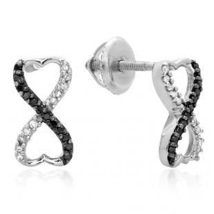 0.17 Carat (ctw) Sterling Silver Round Black & White Diamond Ladies Dangling Earrings 1/5 CT