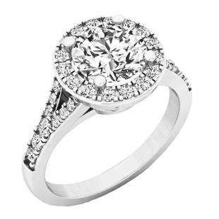 2.05 Carat (ctw) 10K White Gold Round White Diamond Bridal Split Shank Halo Engagement Ring 2 CT