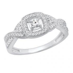 0.25 Carat (ctw) 10K White Gold Round White Diamond Ladies Split Shank Halo Engagement Ring 1/4 CT
