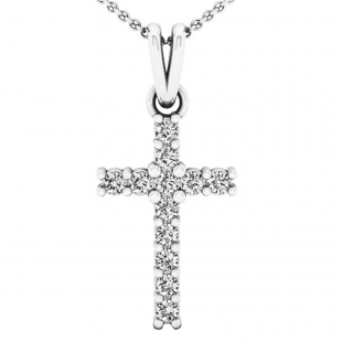 0.15 Carat (ctw) Round White Diamond Ladies Cross Pendant With 18 Inch Chain 10K White Gold