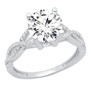 GIA CERTIFIED 1.75 Carat (ctw) 10K White Gold Round Diamond Crossover Split Shank Bridal Promise Engagement Ring