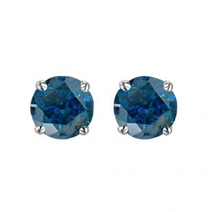 1.00 Carat (ctw) 10K White Gold Round Cut Blue Diamond Ladies Stud Earrings 1 CT