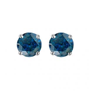 0.50 Carat (ctw) 18K White Gold Round Cut Blue Diamond Ladies Stud Earrings 1/2 CT