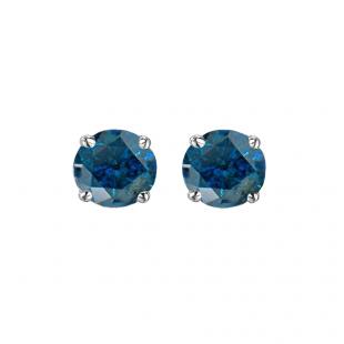 0.25 Carat (ctw) 10K White Gold Round Cut Blue Diamond Ladies Stud Earrings 1/4 CT