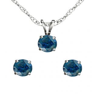 0.50 Carat (ctw) Sterling Silver Round Blue Diamond Ladies Stud Earring & Pendant Set 1/2 CT