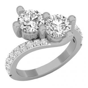 3.35 Carat (ctw) 10K White Gold Round Cubic Zirconia Forever Together Two Stone Bridal Ring 1 CT