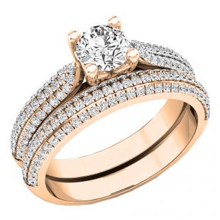 0.98 Carat (ctw) 18K Rose Gold Round Diamond Bridal Engagement Ring With Matching Band Set 1 CT