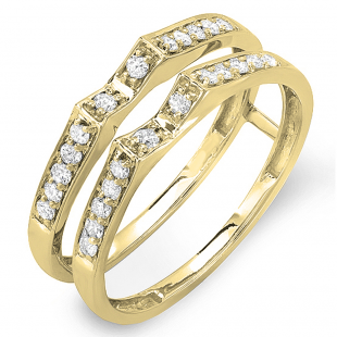 0.32 Carat (ctw) 14K Yellow Gold Round Diamond Ladies Bridal Wedding Band Double Guard Ring 1/3 CT