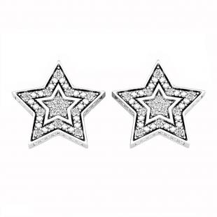 0.10 Carat (ctw) Sterling Silver Round Cut Diamond Ladies Star Shape Fashion Stud Earrings 1/10 CT