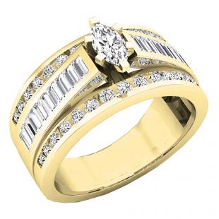 1.00 Carat (ctw) 18K Yellow Gold Marquise Baguette & Round Cut Diamond Ladies Engagement Ring 1 CT