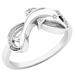 0.08 Carat (ctw) 10K White Gold Round Cut White Diamond Ladies Right Hand Dolphin Ring